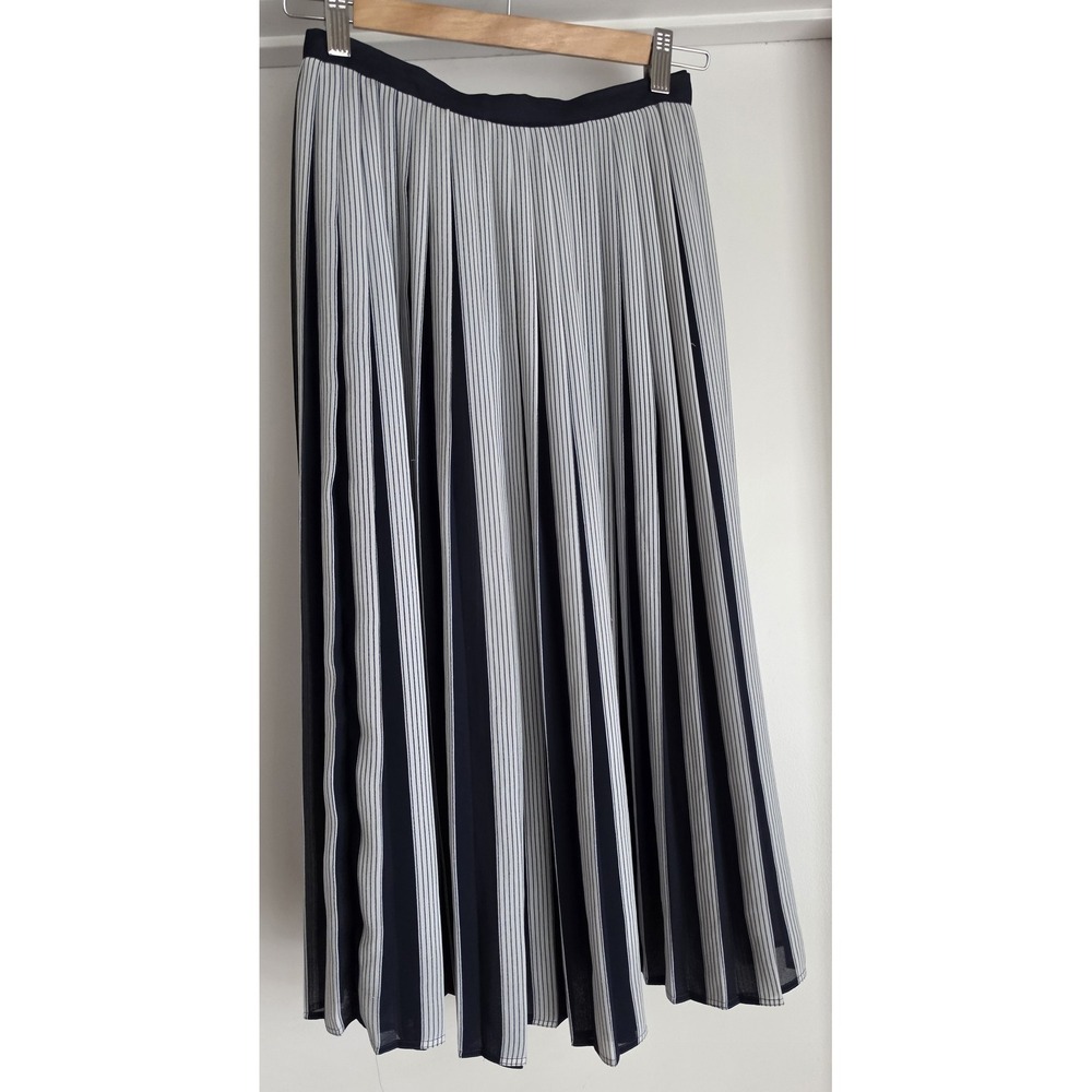 VTG Pierre Labiche Women's Striped Pleated Skirt Size 4‎ Navy White Lightweight